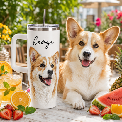 Custom Pet Picture 40oz Tumbler – Personalized Dog Lover Cup with Handle and Straw THUC99