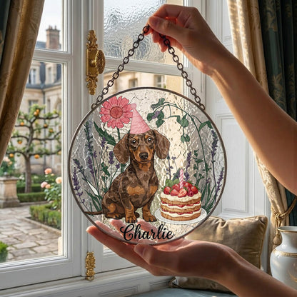 Custom Pet Birthday Suncatcher – Custom Photo Dog Portrait Window Hanging Decor (THUC99)