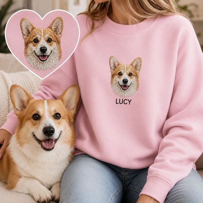 Personalized Dog Portrait Sweatshirt, Custom Pet Photo Embroidered Hoodie THUC99