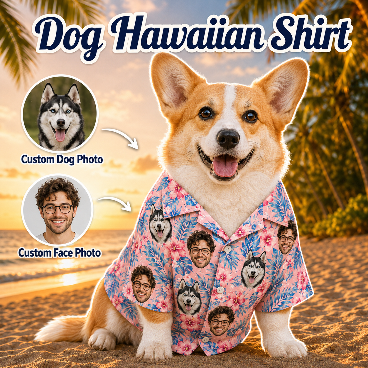 Personalized Pet Face Hawaiian Shirt, Custom Dog Lover Aloha Shirt, Summer Vacation Gift THUC99