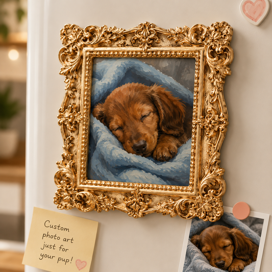 Custom Dog Sleeping Magnet, Personalized Pet Photo Vintage Frame, Dog Lover Gift THUC99