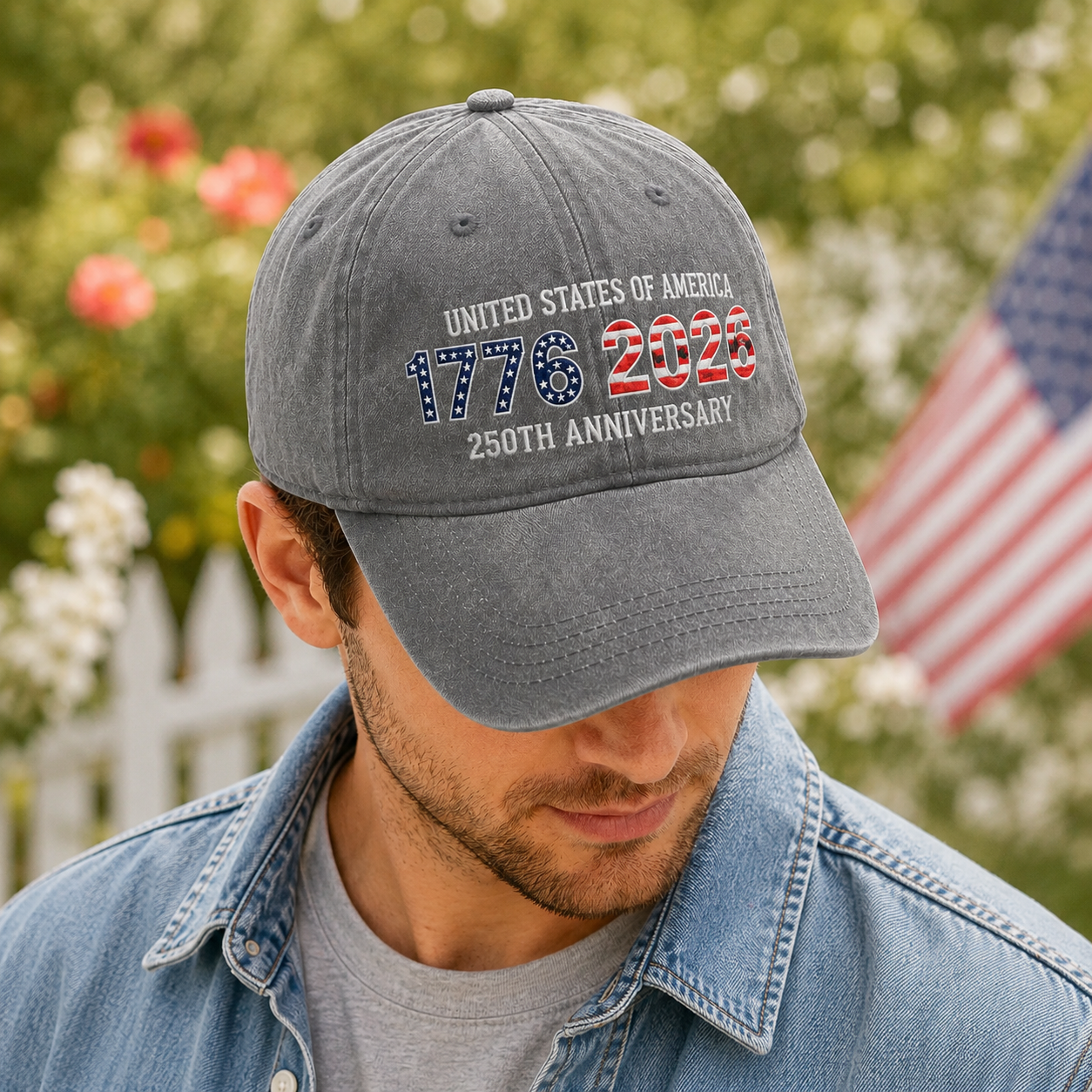 USA 250th Years Embroidered Hat American History Celebration Vintage Cap THUC99