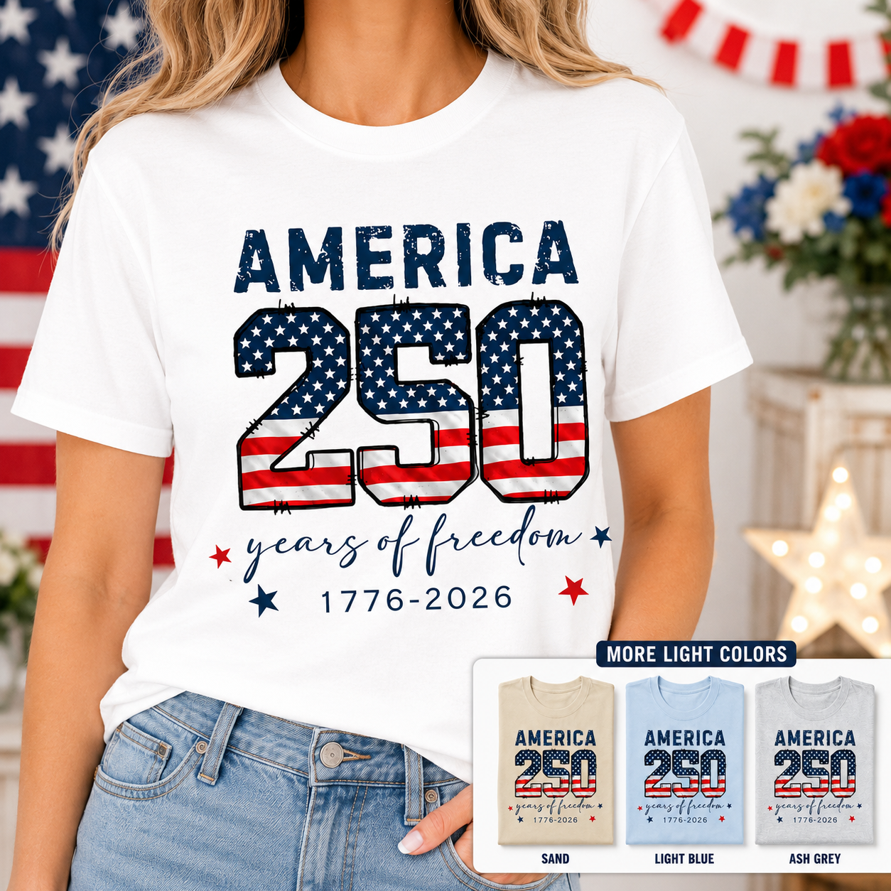 America 250th Celebration T-Shirt, Vintage Freedom Wash Shirt THUC99