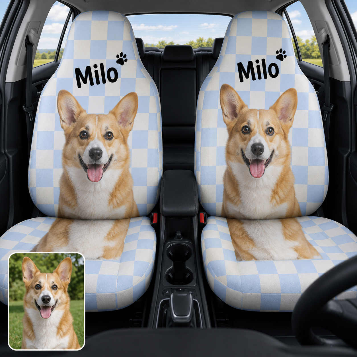 Personalized Dog Portrait Seat Cover, Custom Pet Face Car Cover, Gift For Dog Mom Dad THUC99