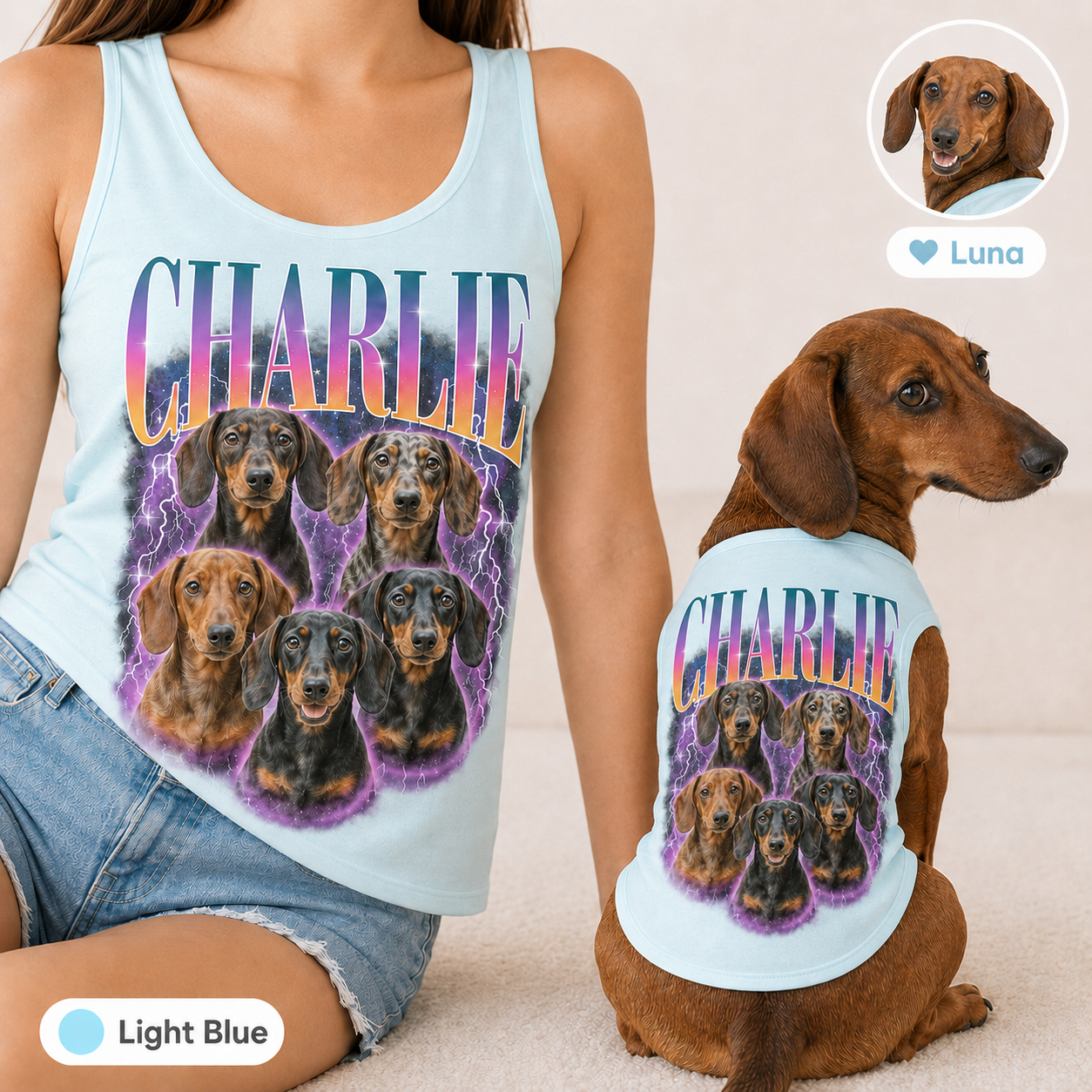 Personalized Matching Women’s and Dog Tank Tops, Custom Pet Photo Outfit Set THUC99