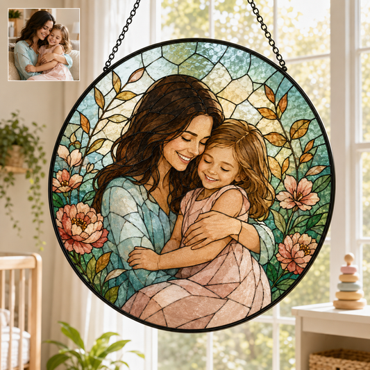 Personalized Family Photo Stained Glass Suncatcher, Custom Portrait Window Hanging Keepsake Decor THUC99