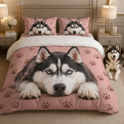 Personalized Dog Bedding Set, Custom Pet Photo Sheet Set With Pillowcases THUC99