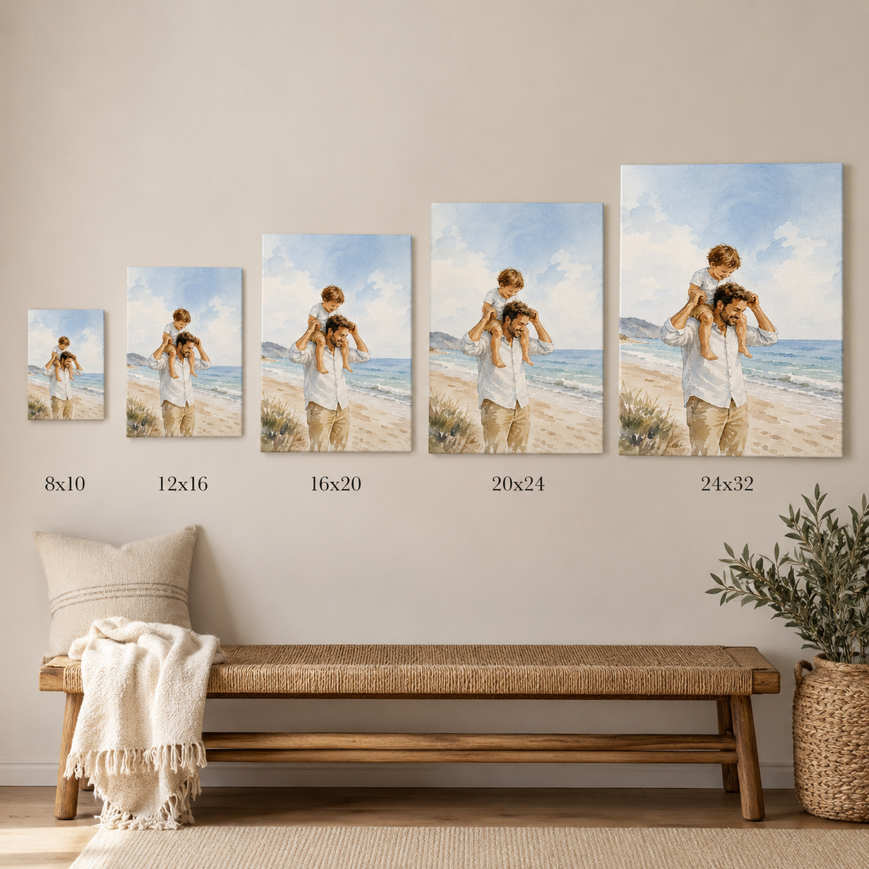 Custom Photo Dad And Son Canvas Wall Art - Custom Gift For Dad TOM99
