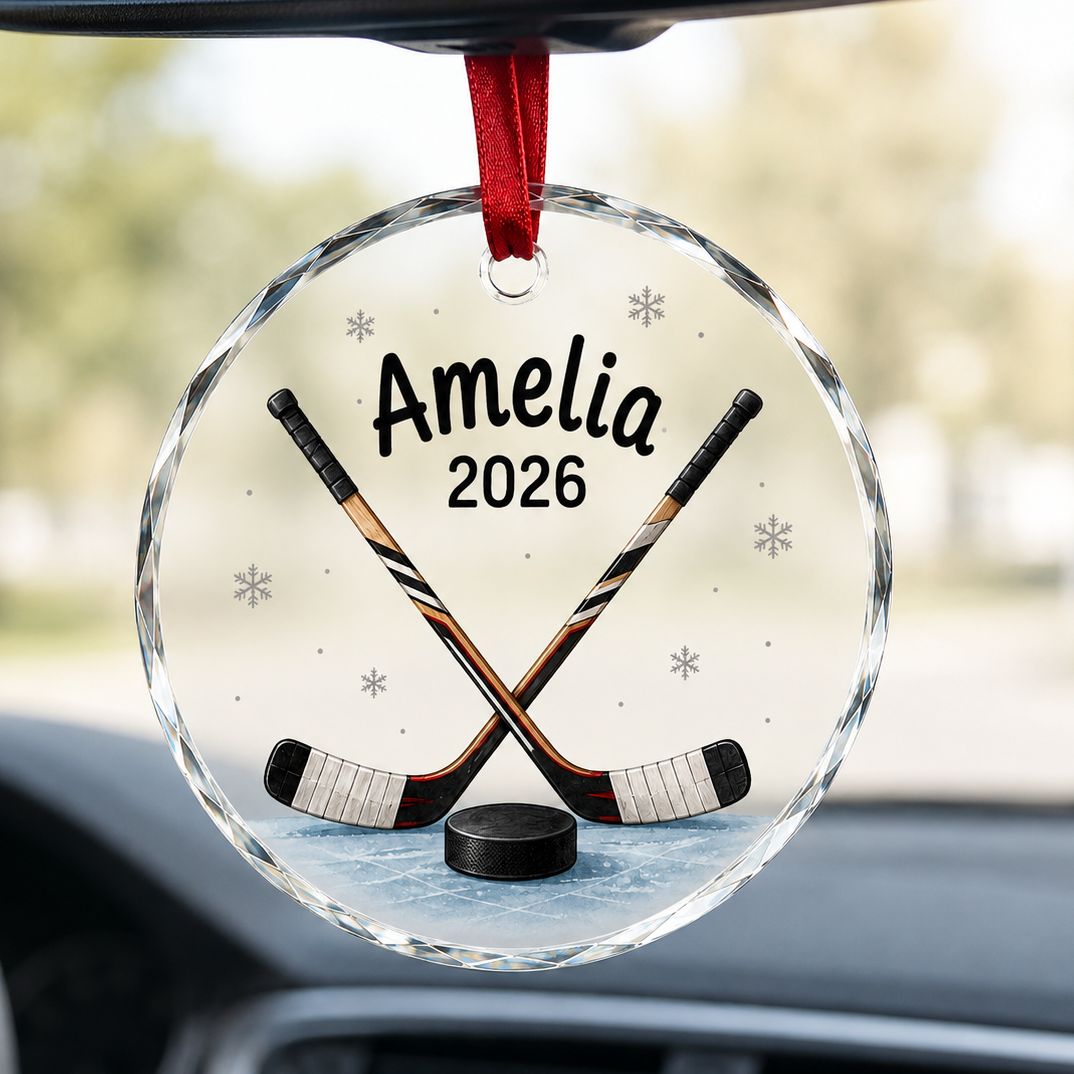 Custom Sport Glass Ornament Hockey Sticks and Puck