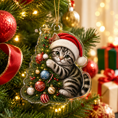 Cat With Christmas Tree American Shorthair