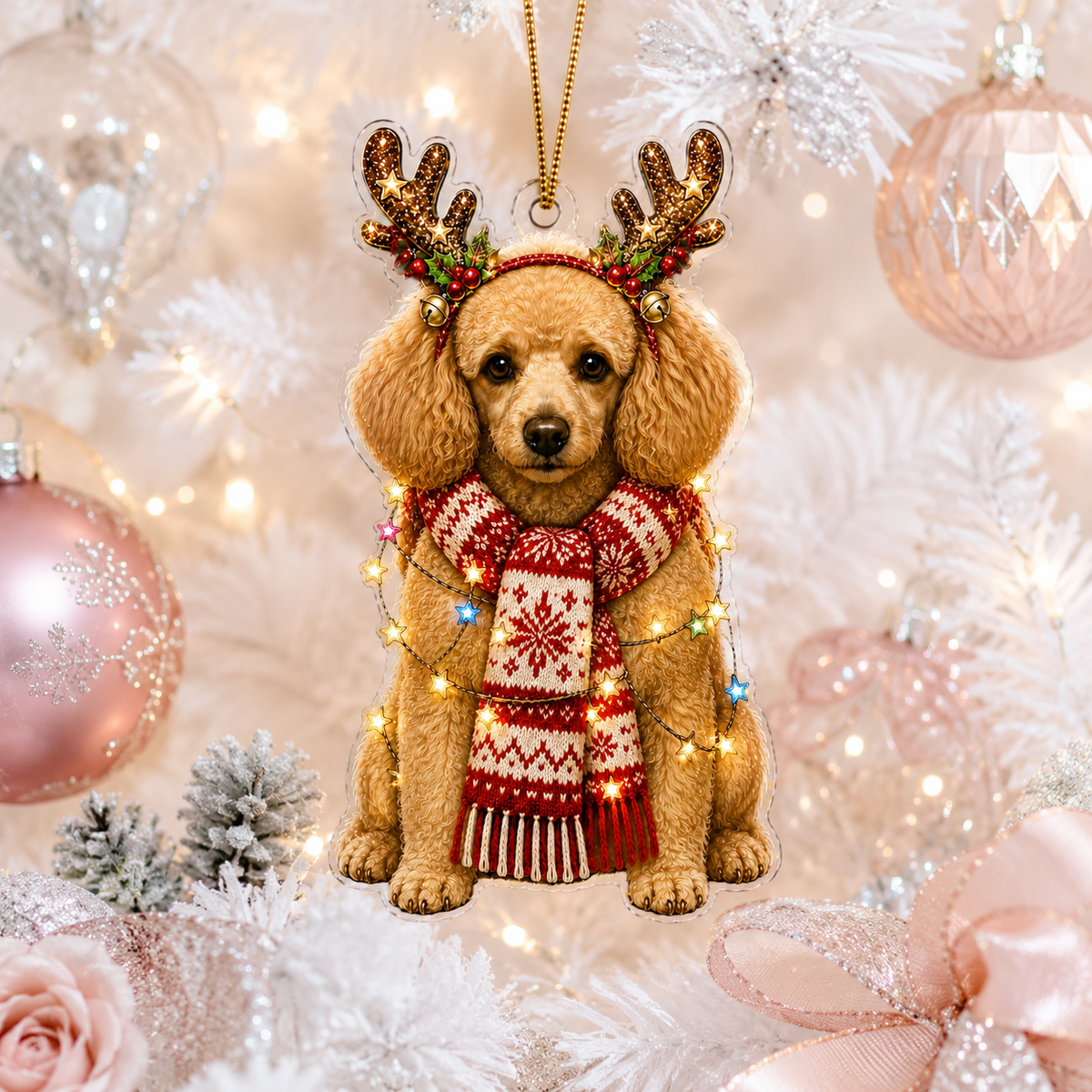 Dog Decor with Antlers & Scarf Poodle