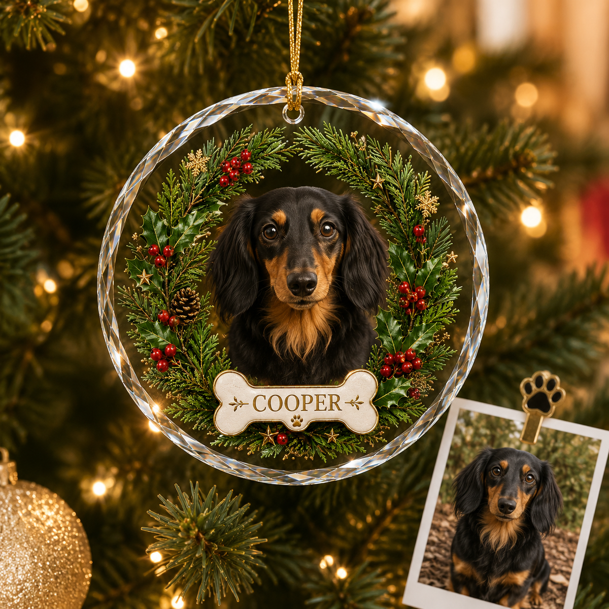 Custom Photo Dog Glass Dog With Bone And Wreath