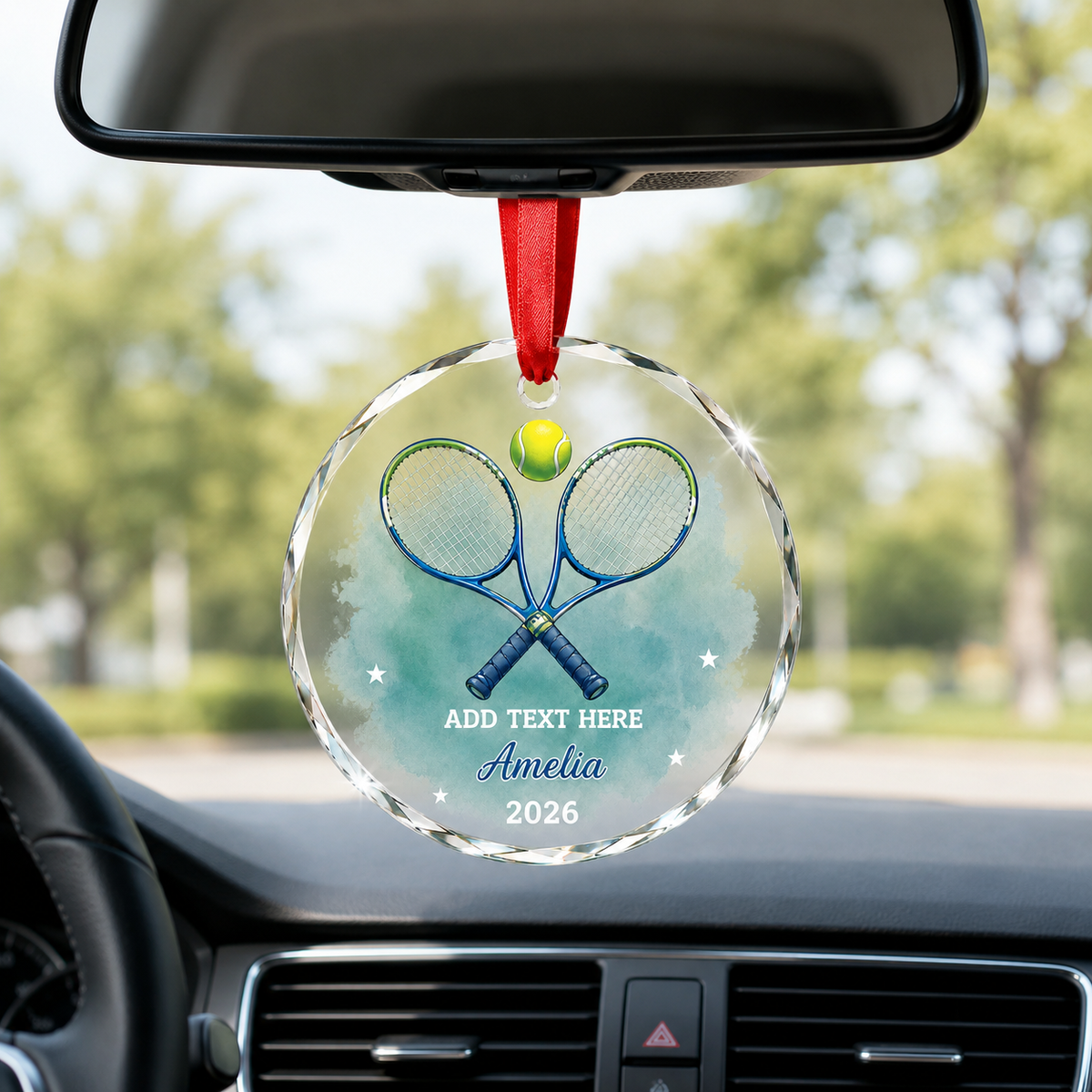 Custom Photo Sport Glass Ornament Tennis Crossed Rackets