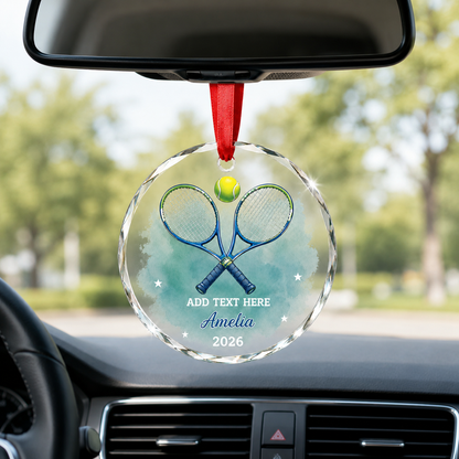Custom Photo Sport Glass Ornament Tennis Crossed Rackets