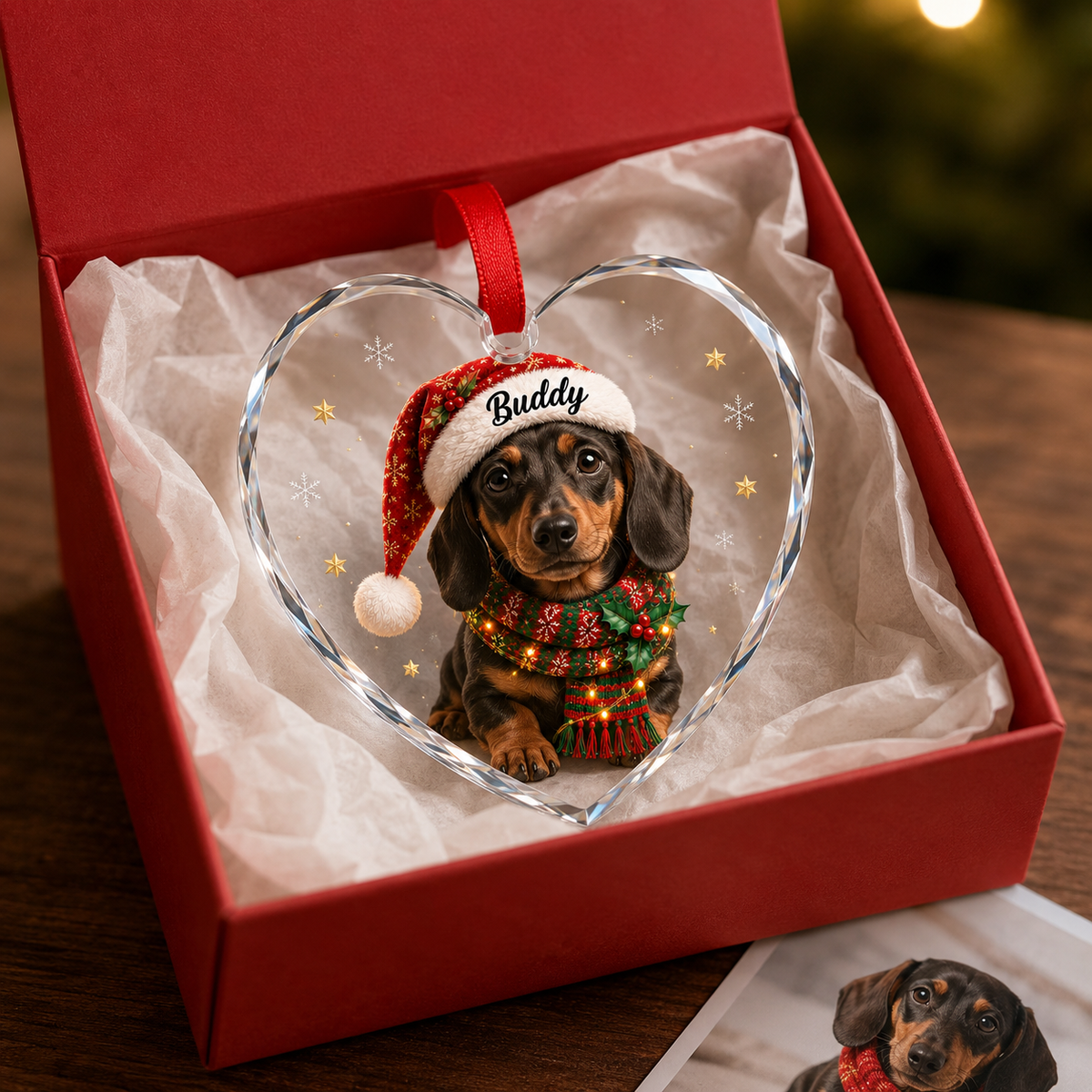 Custom Photo Dog Glass Potrait Dog With Santa Hat