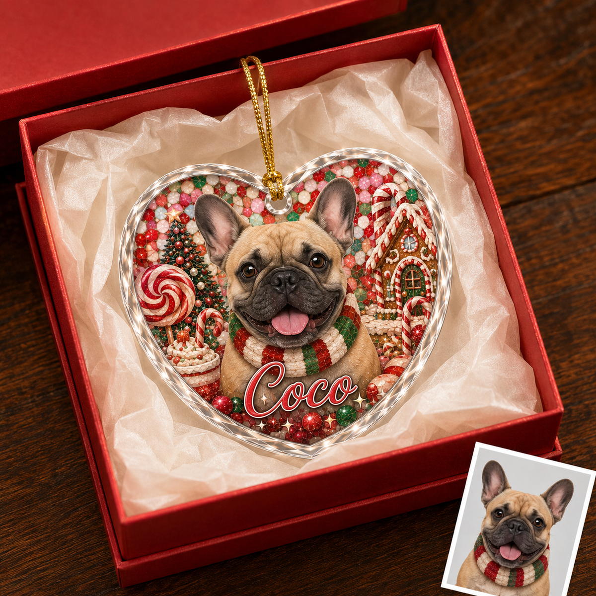 Custom Photo Dog Glass Dog With Gingerbread House
