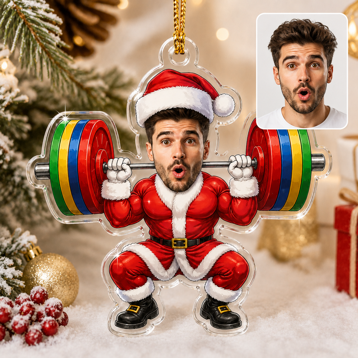 Custom Photo Christmas Weightlifter Man