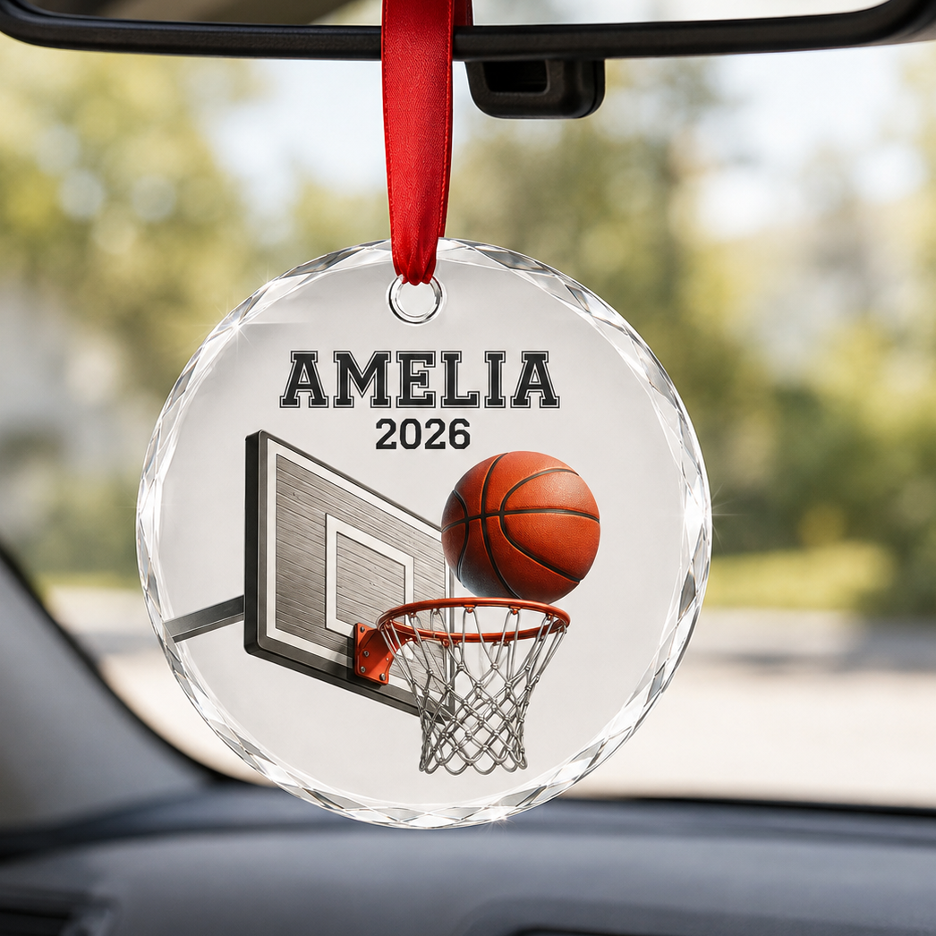 Basketball Glass Ornament - Basketball Hoop