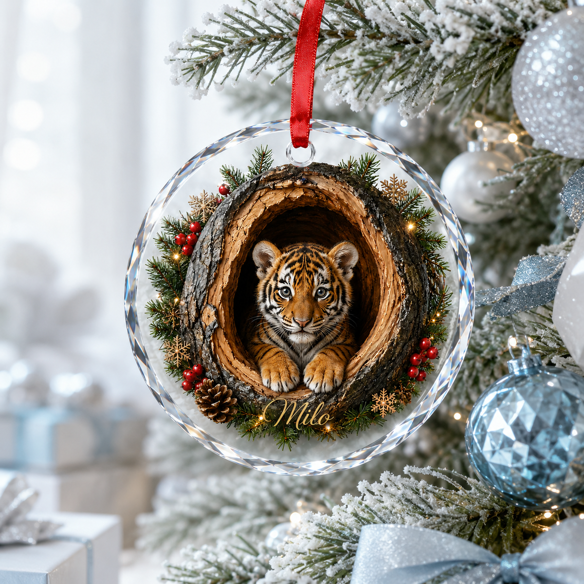 Animal Glass Ornament Tree Hollow Tiger