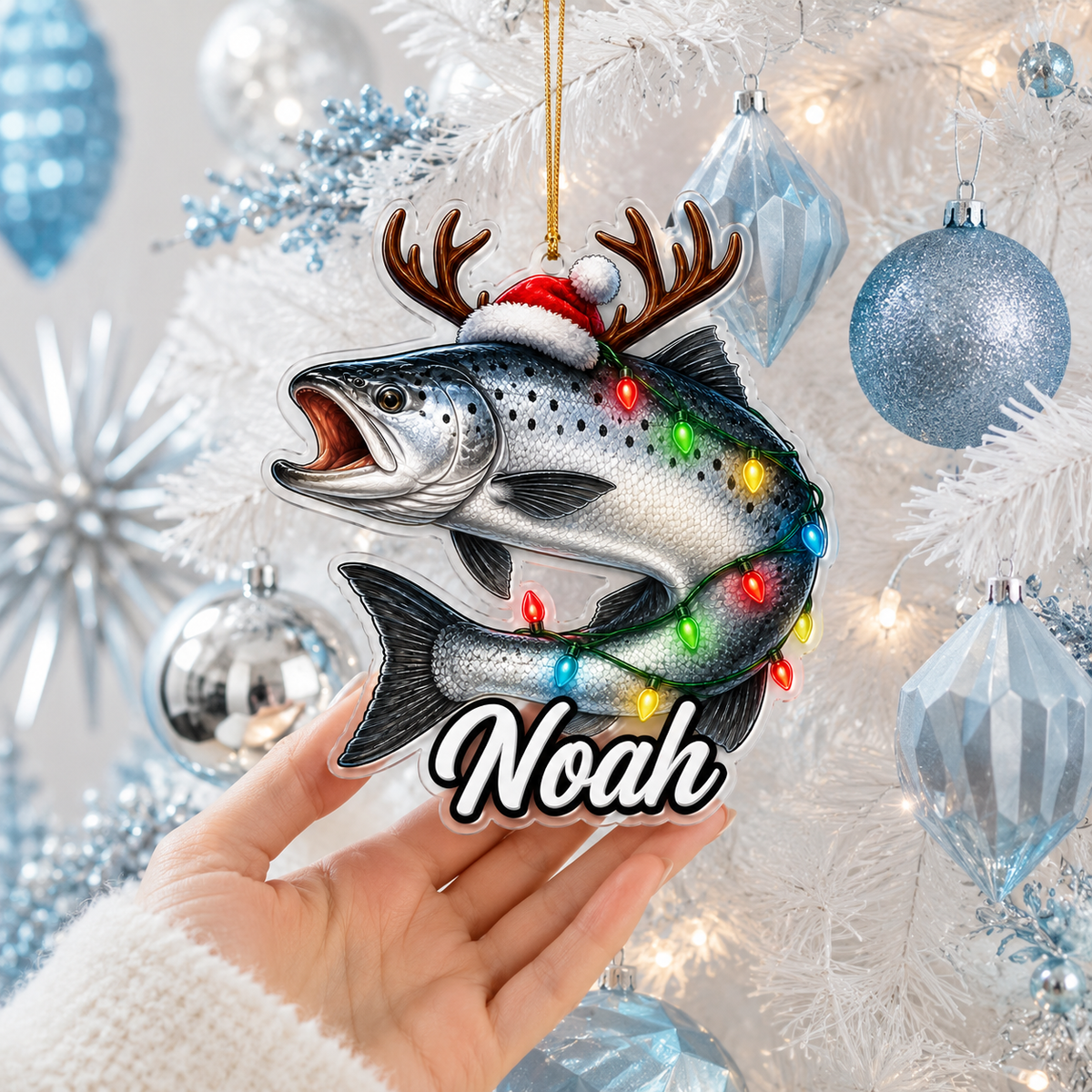 Fishing Christmas Lights Salmon Acrylic