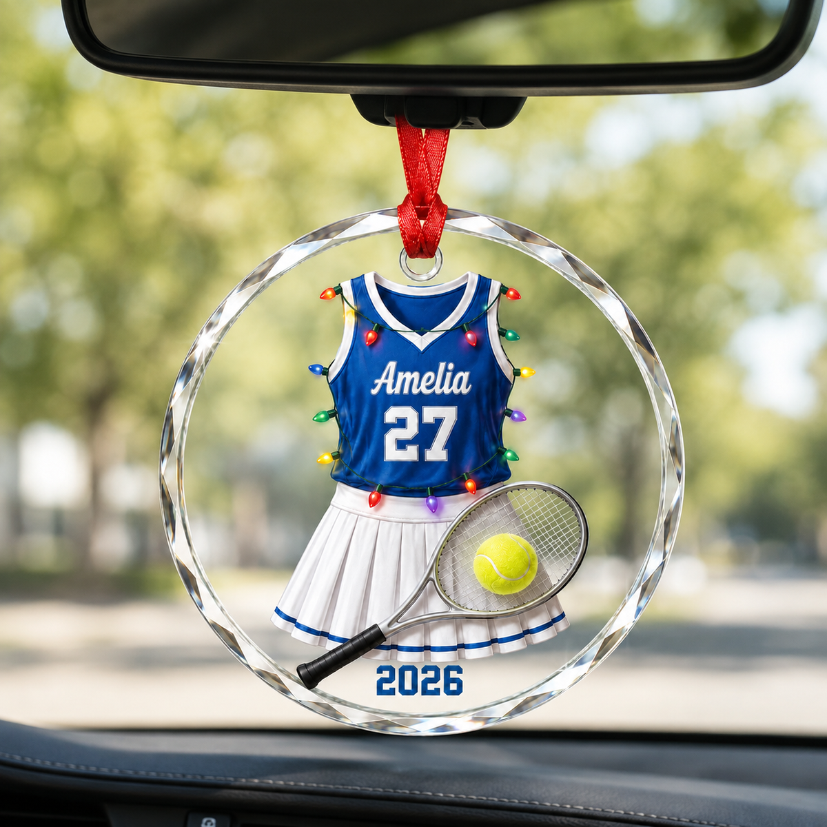 Custom Photo Sport Glass Ornament Tennis Blue Jersey