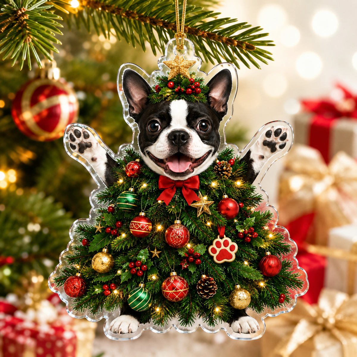 Dog Santa Tree Boston Terrier