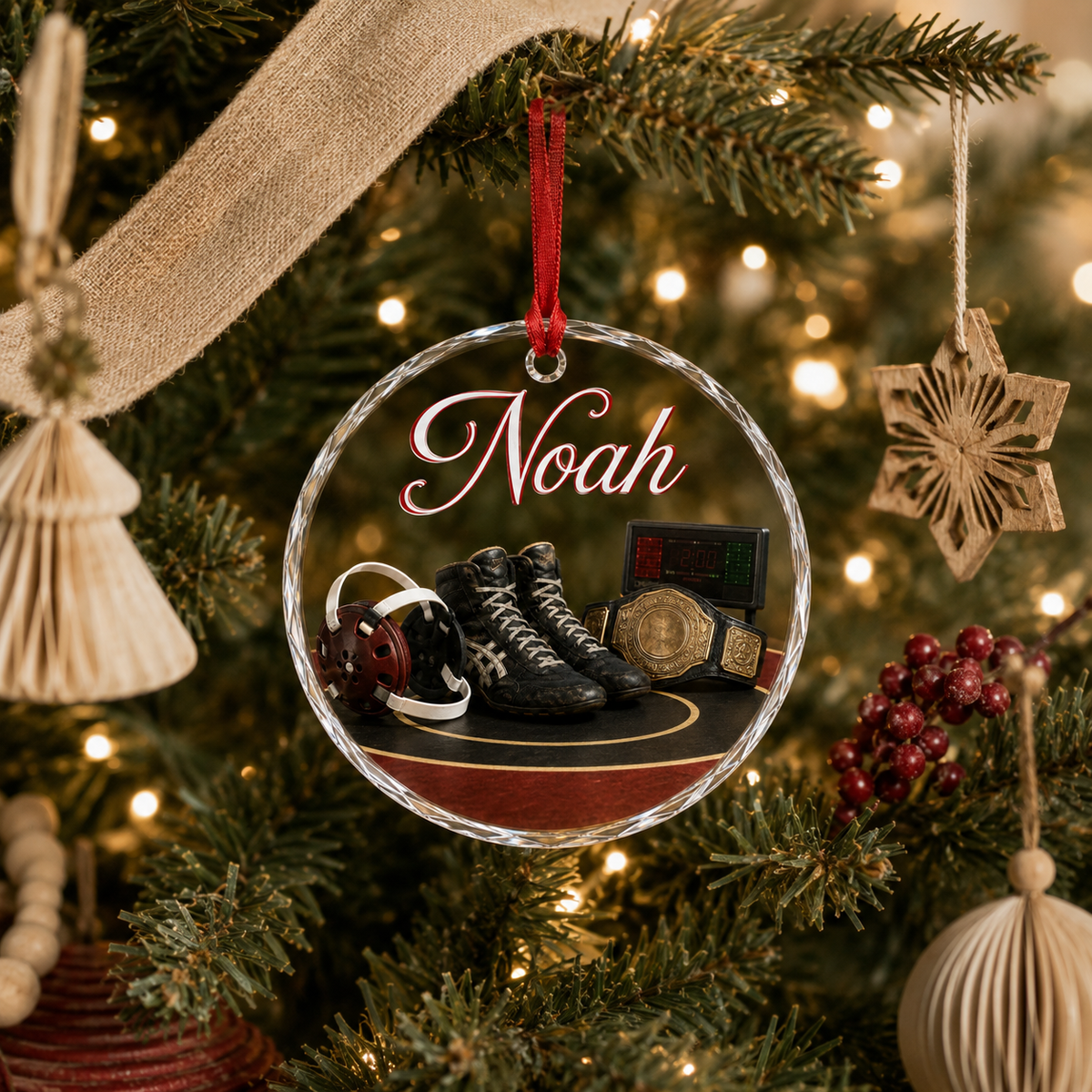 Sports Glass Ornament Wrestling