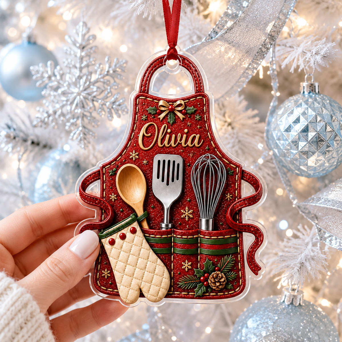 Personalized Kitchen Utensils Acrylic Red Apron