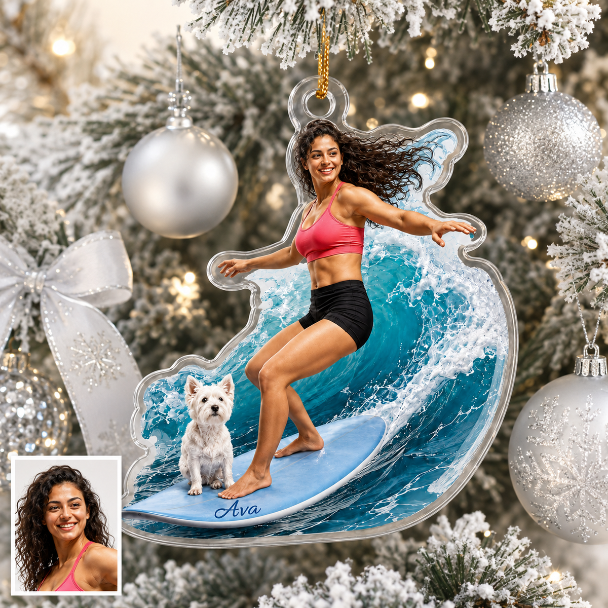 Surfing Personalize Acrylic Girl And Dog