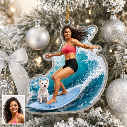 Surfing Personalize Acrylic Girl And Dog