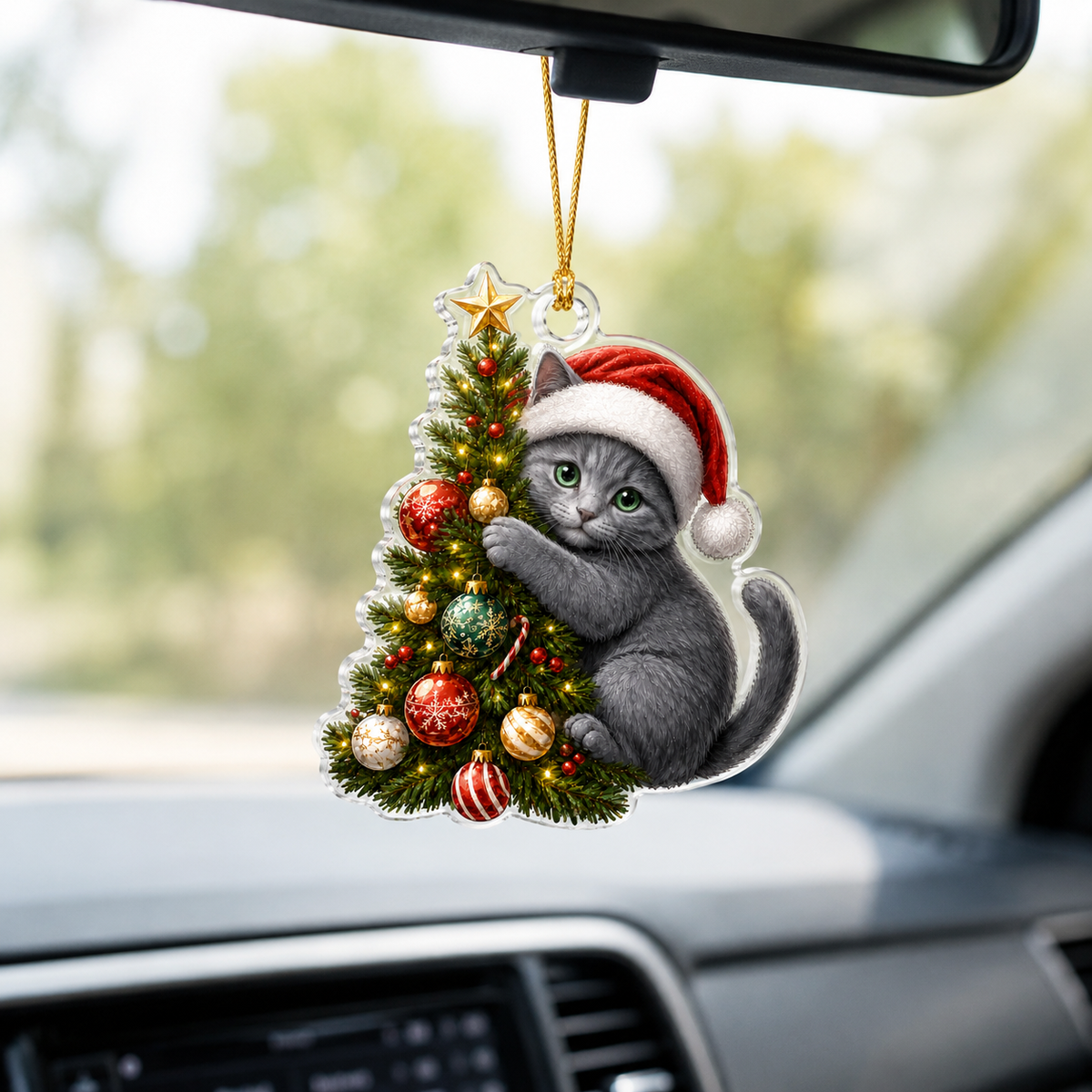 Cat With Christmas Tree Russian Blue