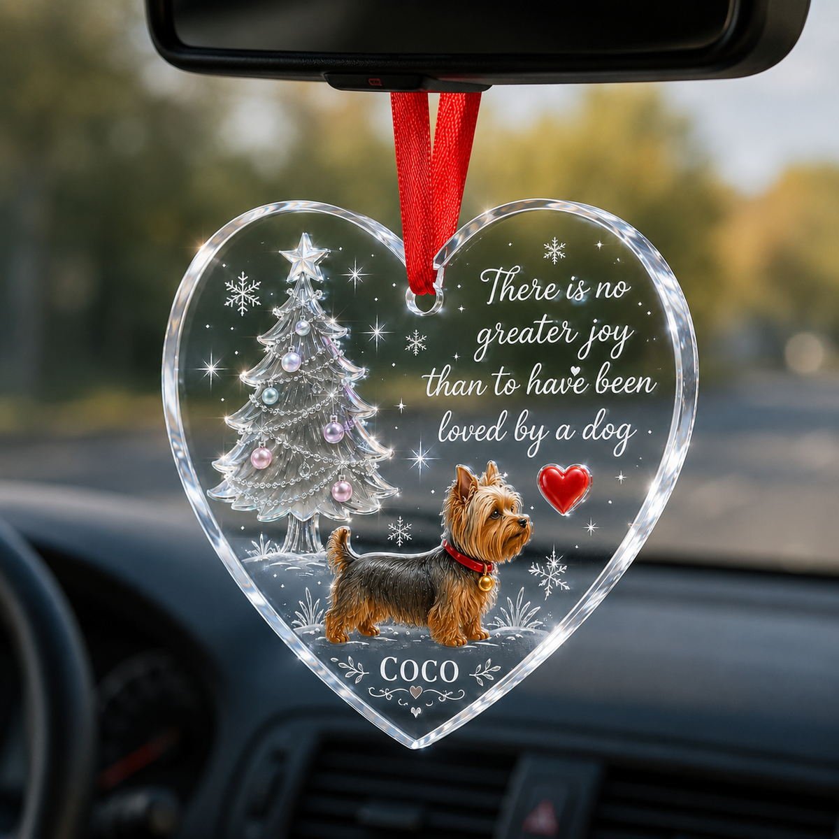 Christmas Glass Dog Yorkshire Terrier