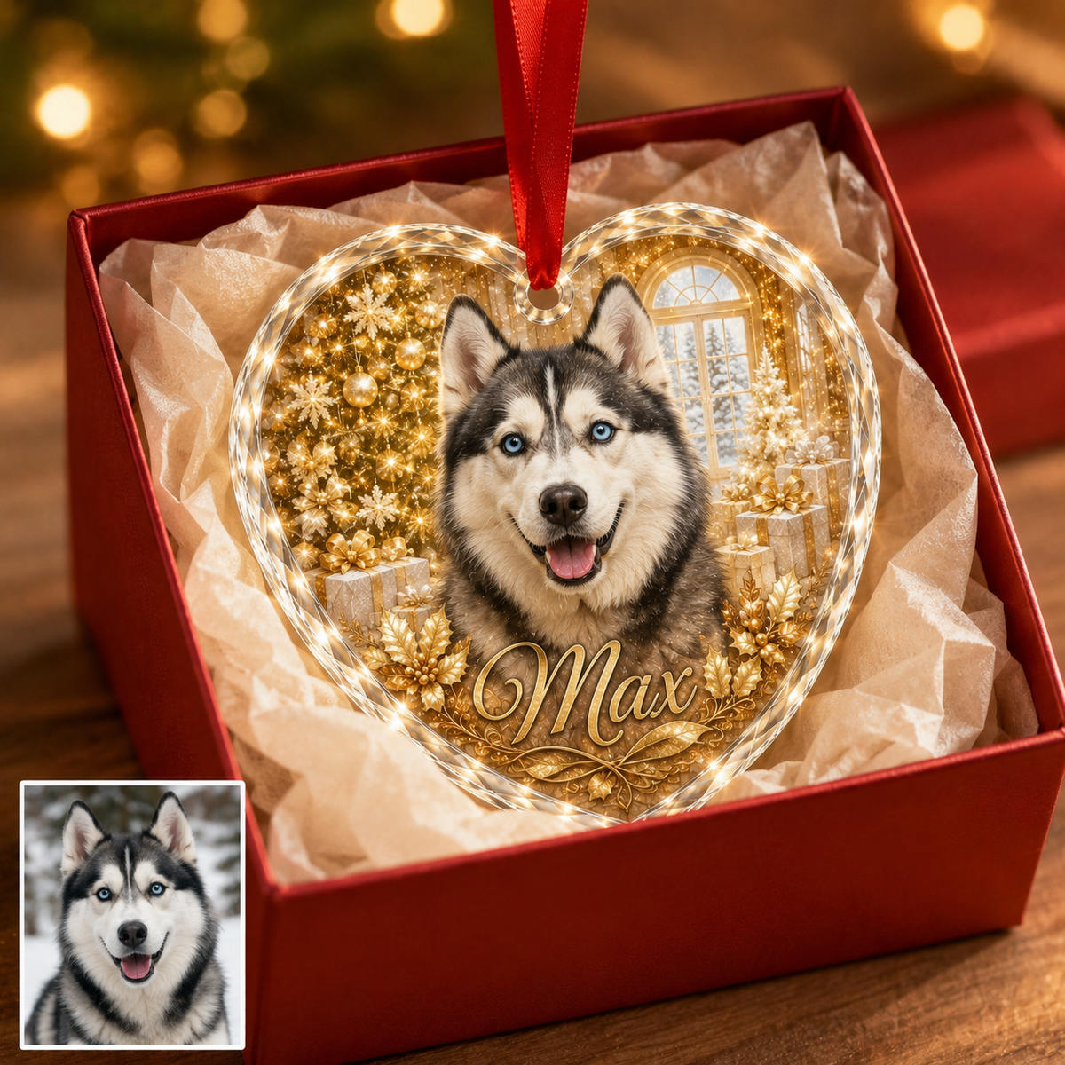 Custom Photo Dog Glass Dog With Yellow Present