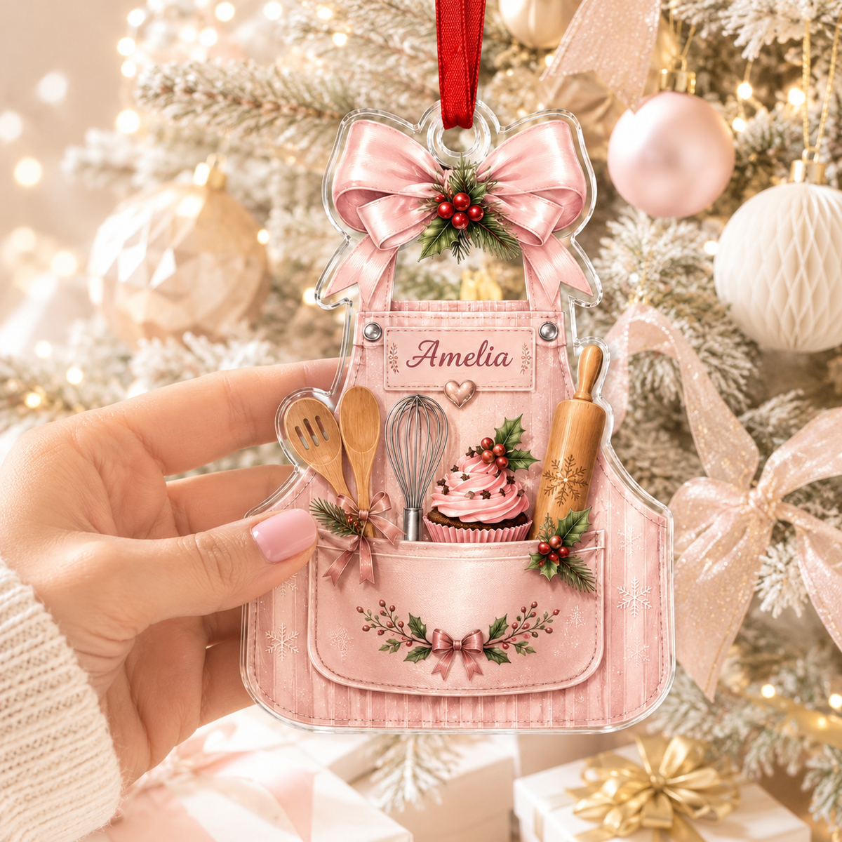 Personalized Kitchen Utensils Acrylic Pink Apron