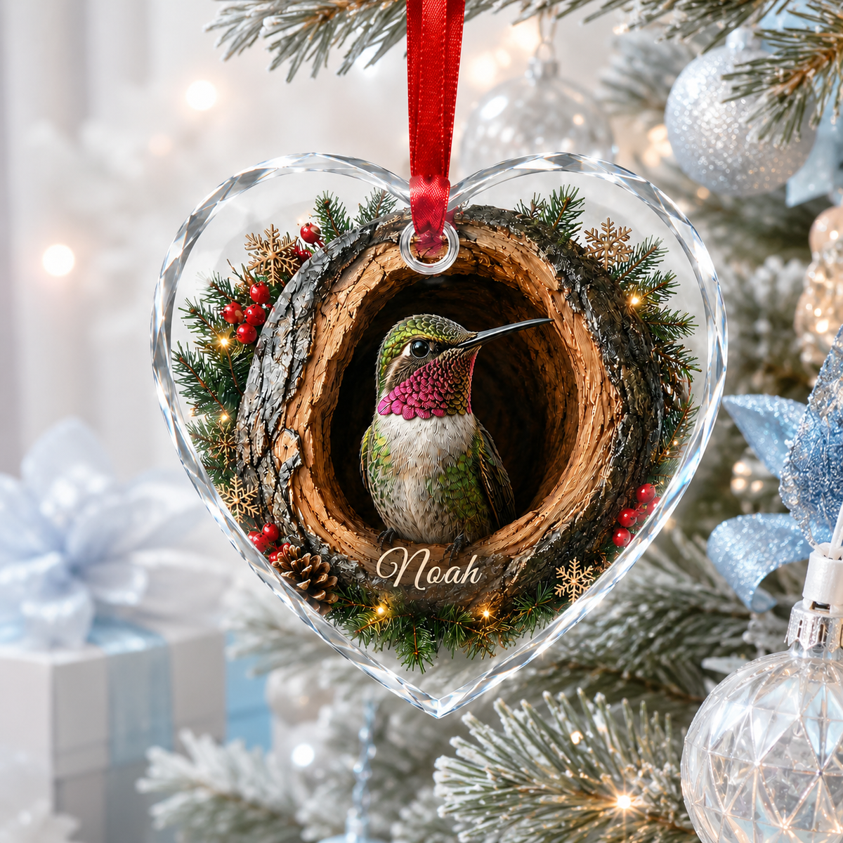 Animal Glass Ornament Tree Hollow Hummingbird