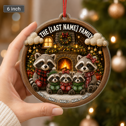Christmas Family Wood Raccoon