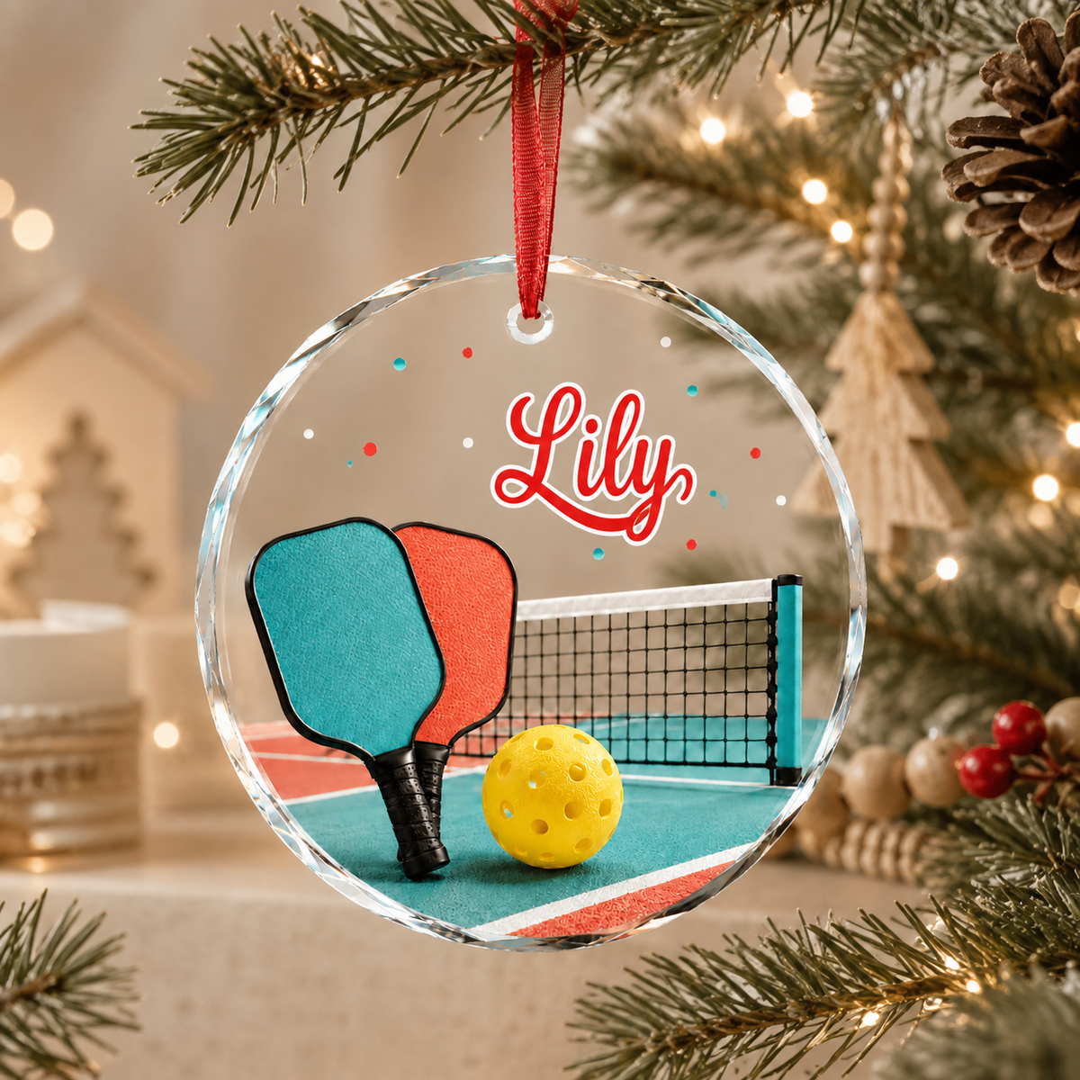 Sports Glass Ornament Pickleball