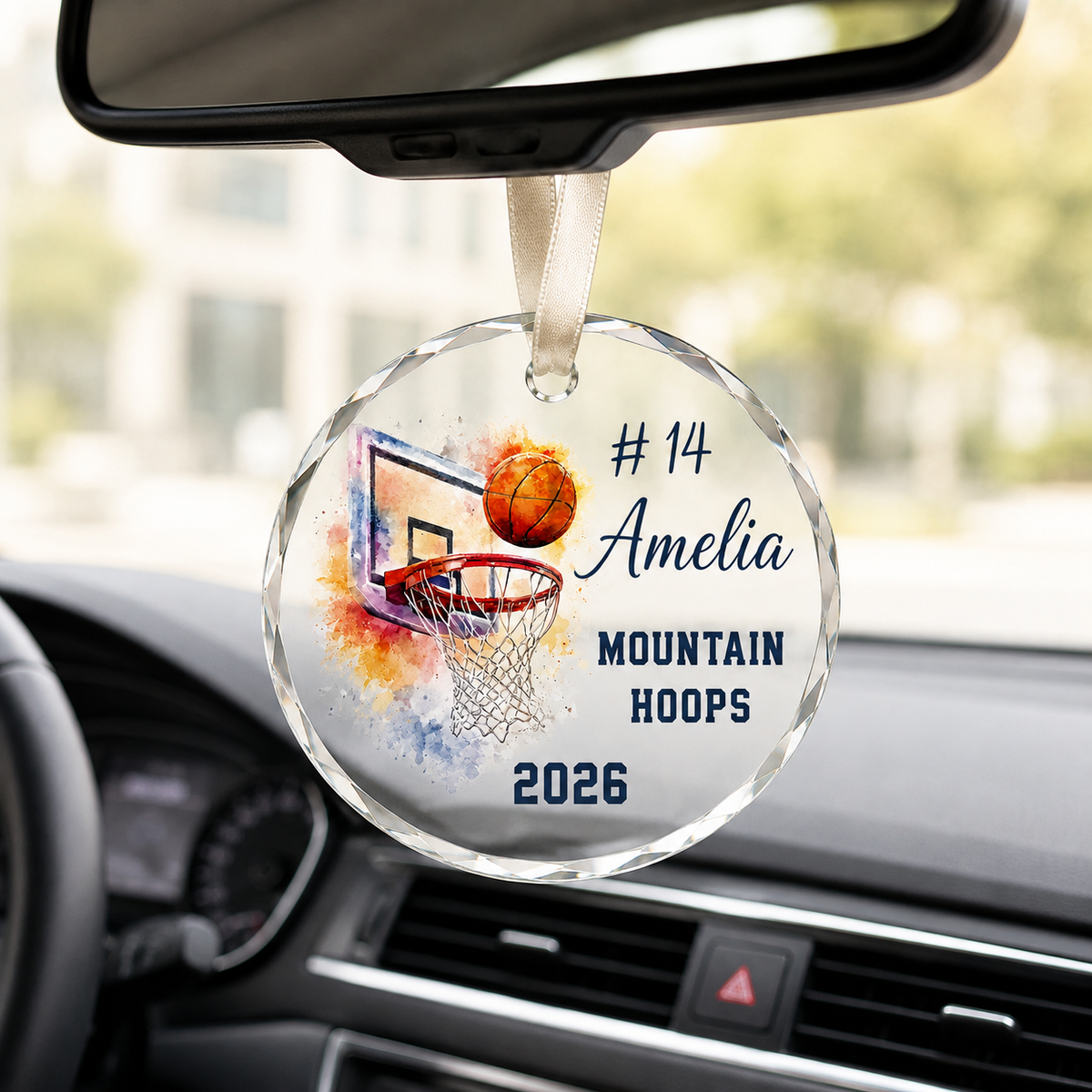 Basketball Glass Ornament - Watercolor Hoop