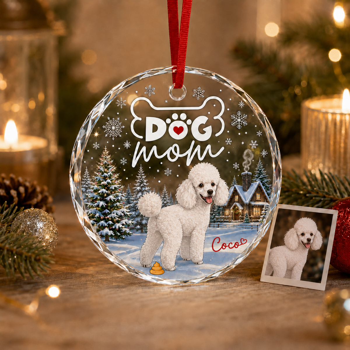 Custom Photo Dog Glass Dog In Christmas Village