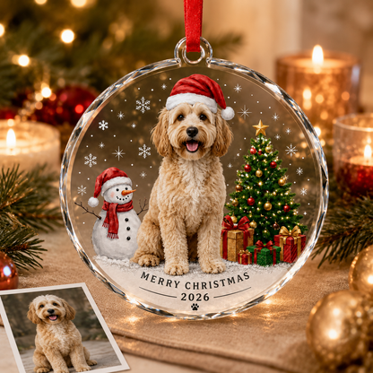 Custom Photo Dog Glass Dog With Snowman