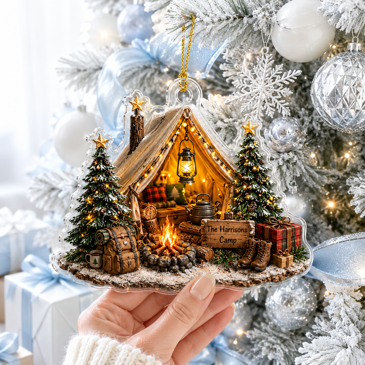 Camping Personalize Acrylic Christmas Campfire