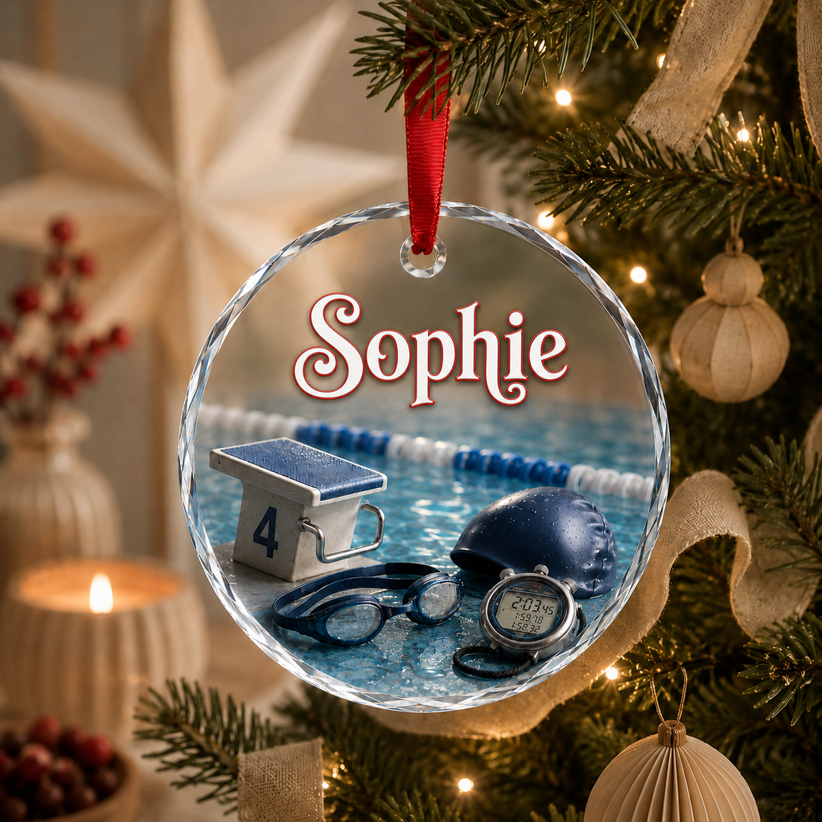 Sports Glass Ornament Swimming