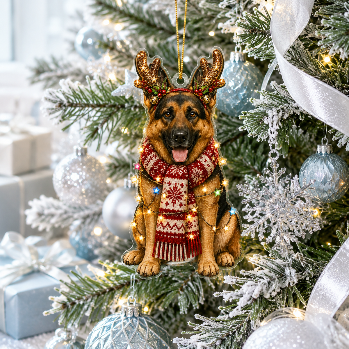 Dog Decor with Antlers & Scarf German Shepherd