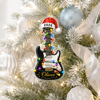 Guitar Custom Name Acrylic - Electric Guitar Santa Hat