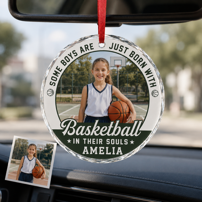 Custom Photo Sport Glass Ornament Basketball Born With Basketball