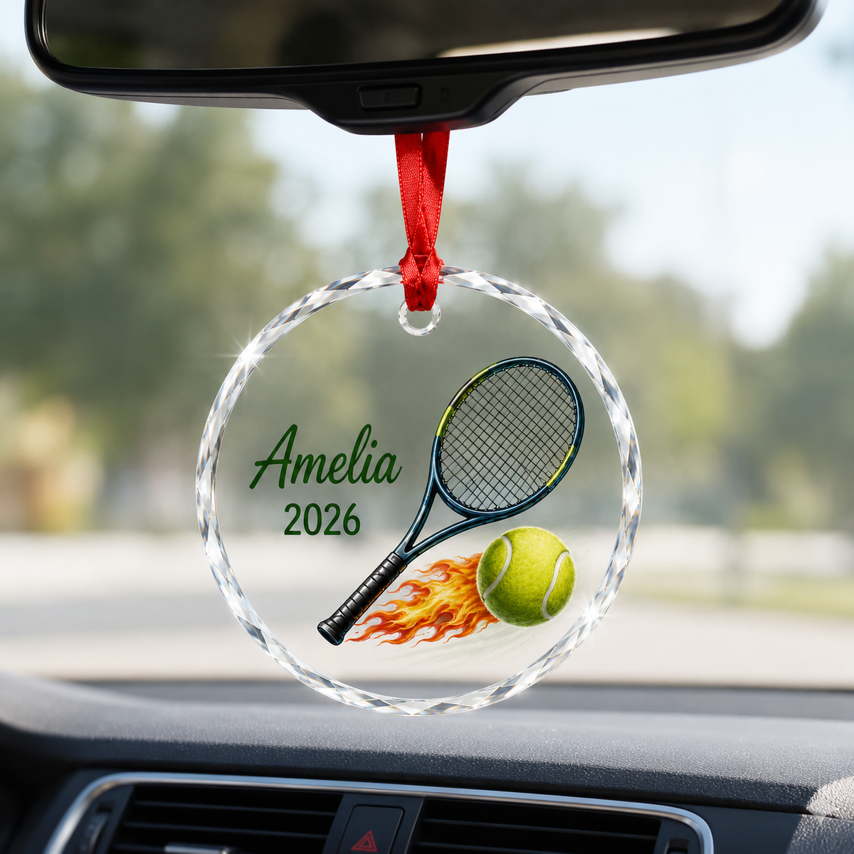 Custom Photo Sport Glass Ornament Tennis Flaming Ball