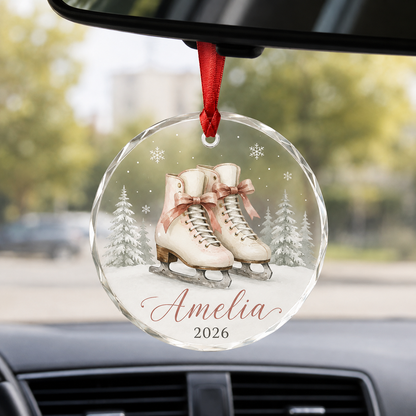Custom Photo Sport Glass Ornament Ice Skating Pink Skates