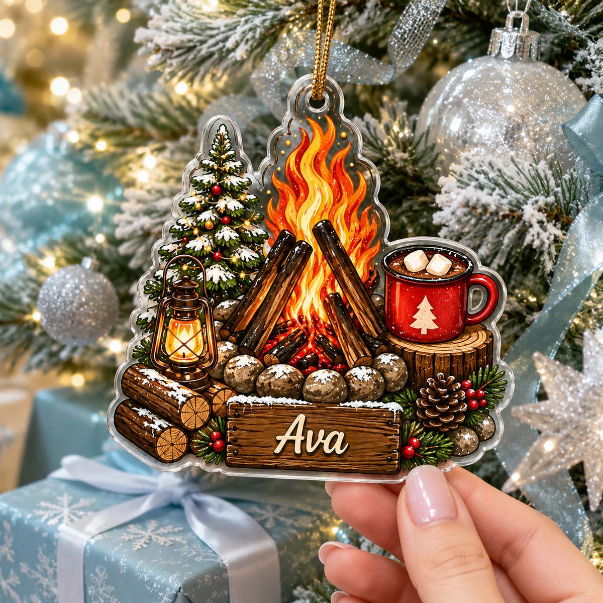 Camping Personalize Acrylic Campfire Winter