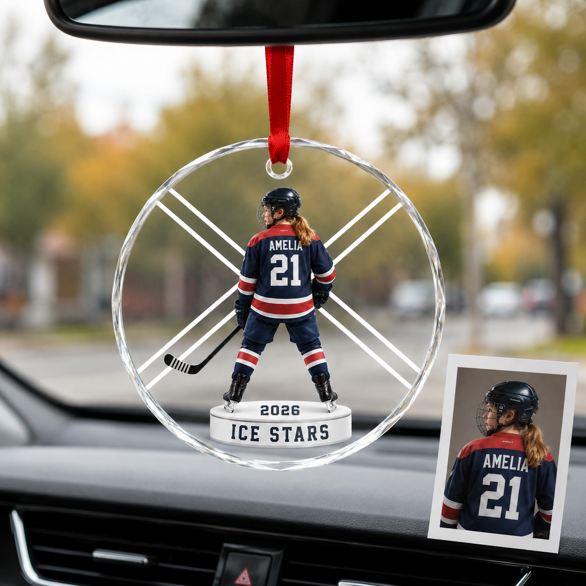 Custom Photo Sport Glass Ornament Hockey Personalised Display