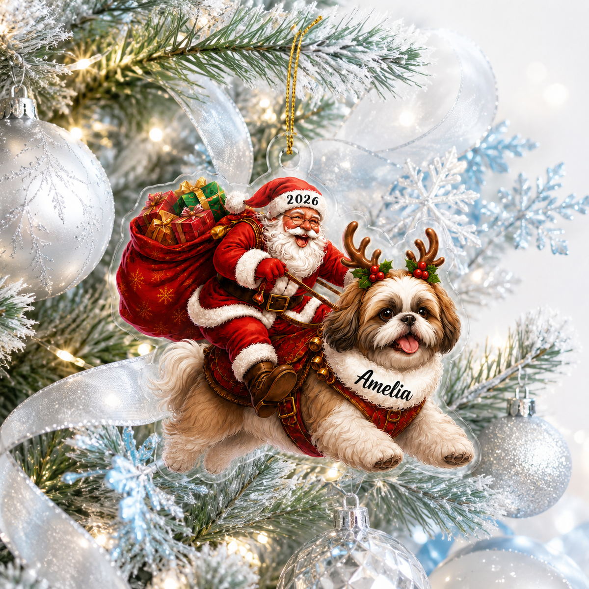 Santa Claus and Dog Shih Tzu